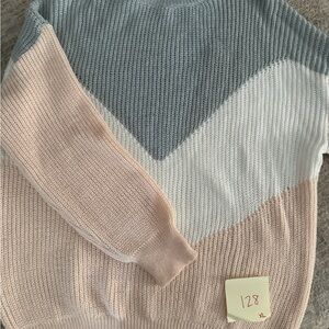 Colorblock Sweater - Gray, White, and Pink